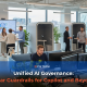 CG TECH blog banner showing a modern open-plan office with teams collaborating near a large screen, with the overlaid headline “Unified AI Governance: Clear Guardrails for Copilot and Beyond”.