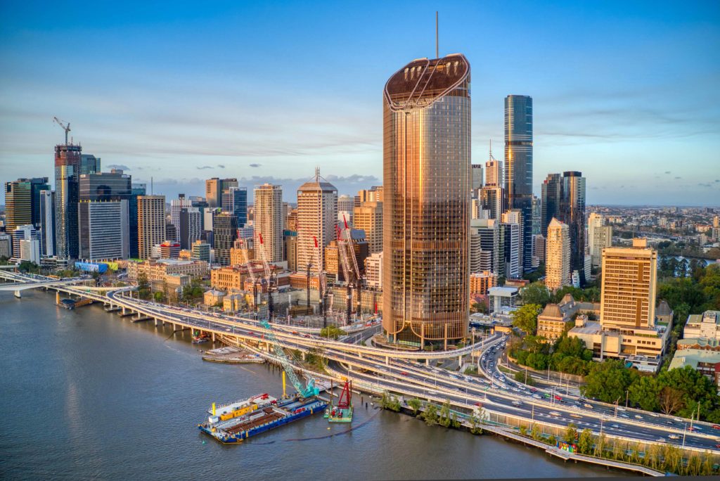 Image of the Brisbane skyline, with 1 William St front and centre.