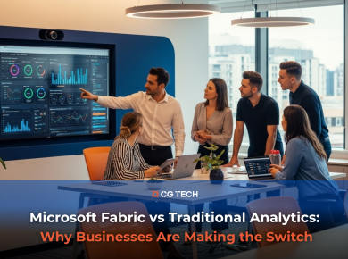 Australian business team using Microsoft Fabric for real-time analytics and collaboration.