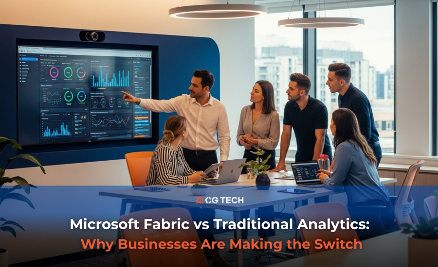 Australian business team using Microsoft Fabric for real-time analytics and collaboration.